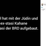 Screenshot von einem von Manuela Behrend am 10.09.2023 geteilten Video in dem der folgende Text dargestellt wird: "Merkel hat mit der Jüdin und ex-stasi Kahane die Stasi der BRD aufgebaut."